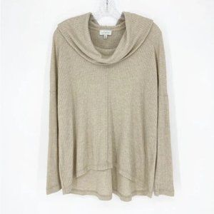 Lucky Brand Cowl Turtleneck Waffle Tan Tunic Top Small